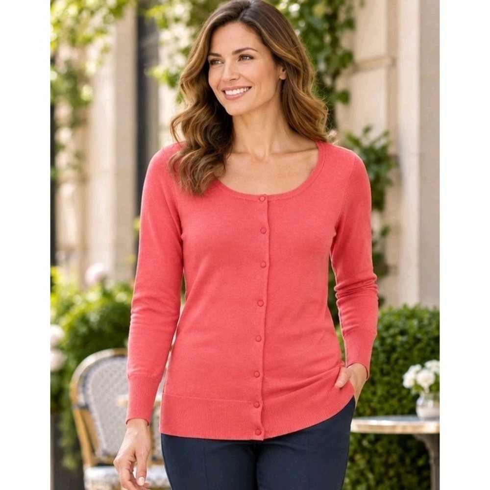 Simply Styled Coral Button Front Cardigan Womens Medium Rayon Light Fall Layer